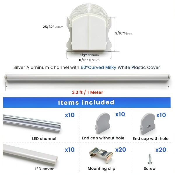 Muzata U108 LED Channel 20mm Aluminum Profile 10 Pack Diffuser-1