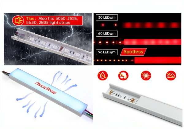Muzata LED Aluminum Channel U1SW Spotless Waterproof 16mm x 12mm-1